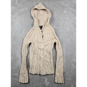 Vtg American Eagle Hoodie Sweater Juniors S Cable Knit Lambs Wool Baby Doll Y2K